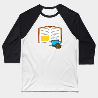 Book Coffee and Donut Cartoon Baseball T-Shirt